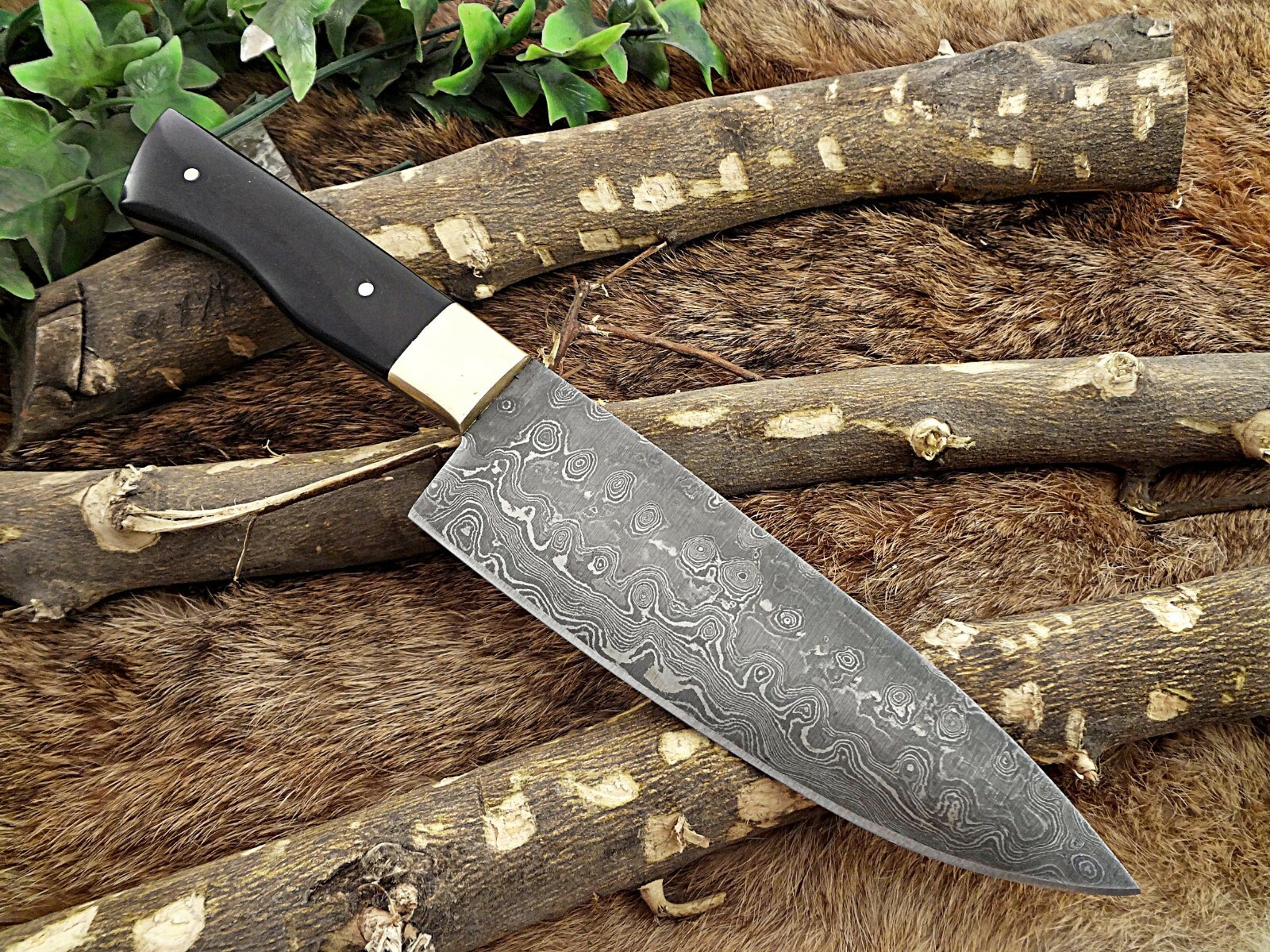 10.5″ long Damascus steel Utility Kitchen Knife 6″ cutting edge, Horn scale