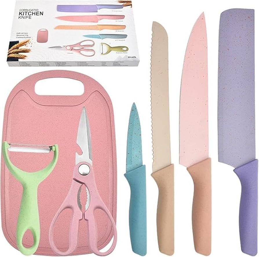 Kitchen Knife Set of 6 with Chopping Board in Gift Box with Cleaver Knife, Chef