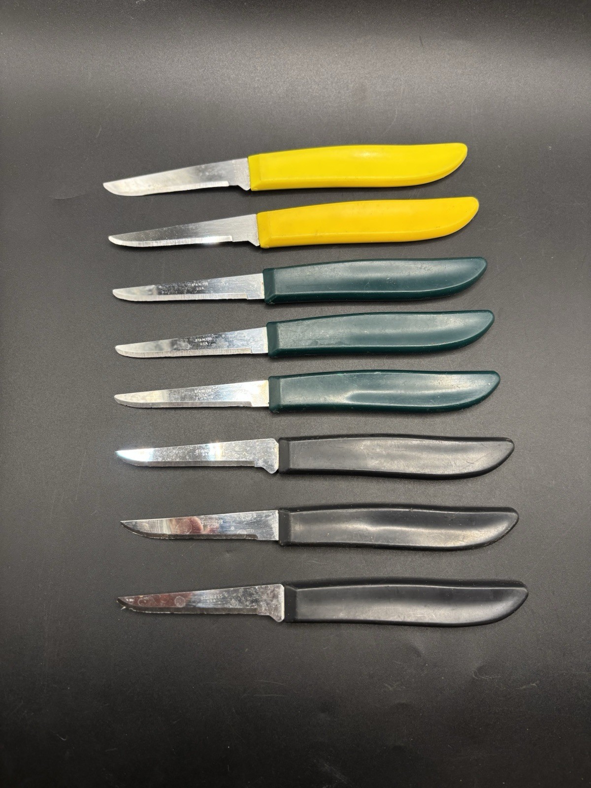 Lot of 8 Vintage Stainless USA Paring Utility Kitchen Knives Mixed Color Handles