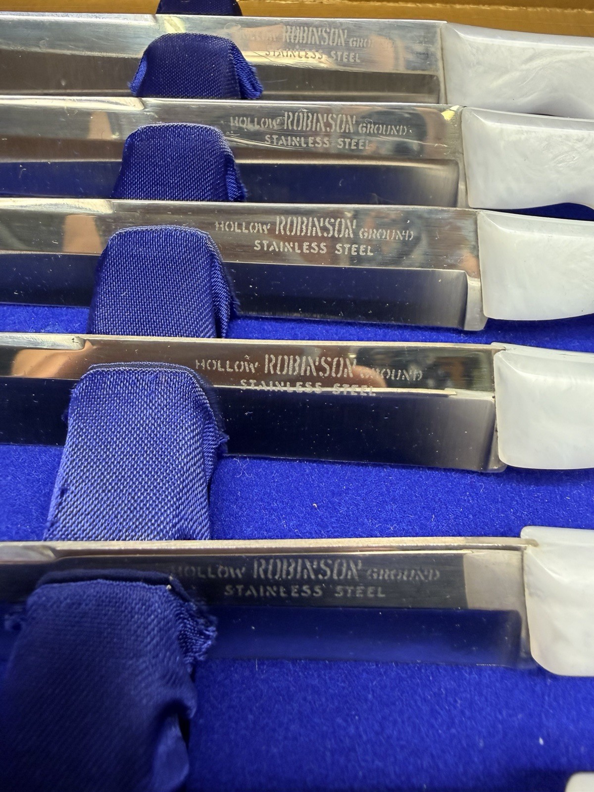 Vintage Set Of 6 Robinson Hollow Ground Knives Stainless Steel Blades