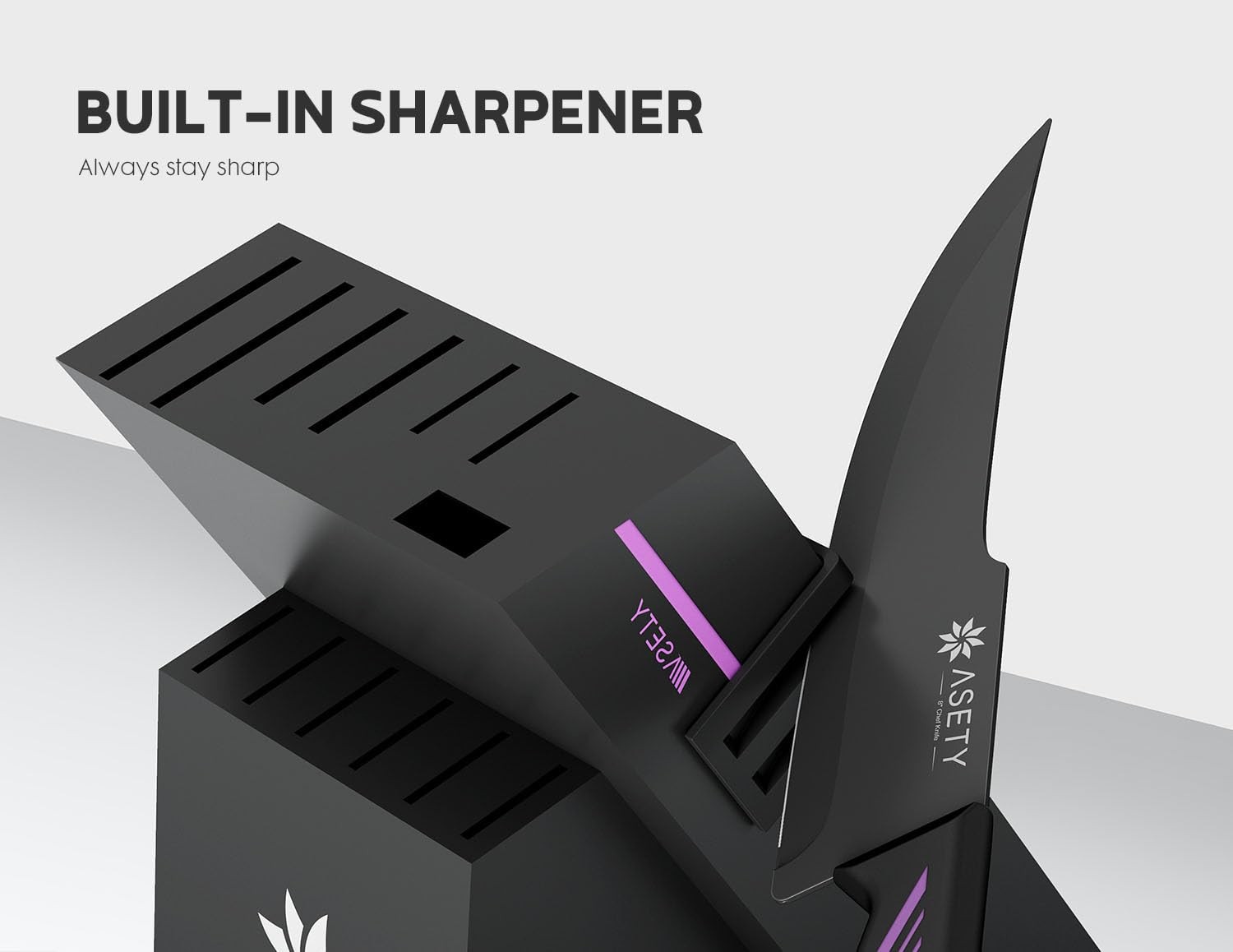 Knife Set 15 PCS Kitchen Knife Set with Builtin Knife Sharpener Block Stain…