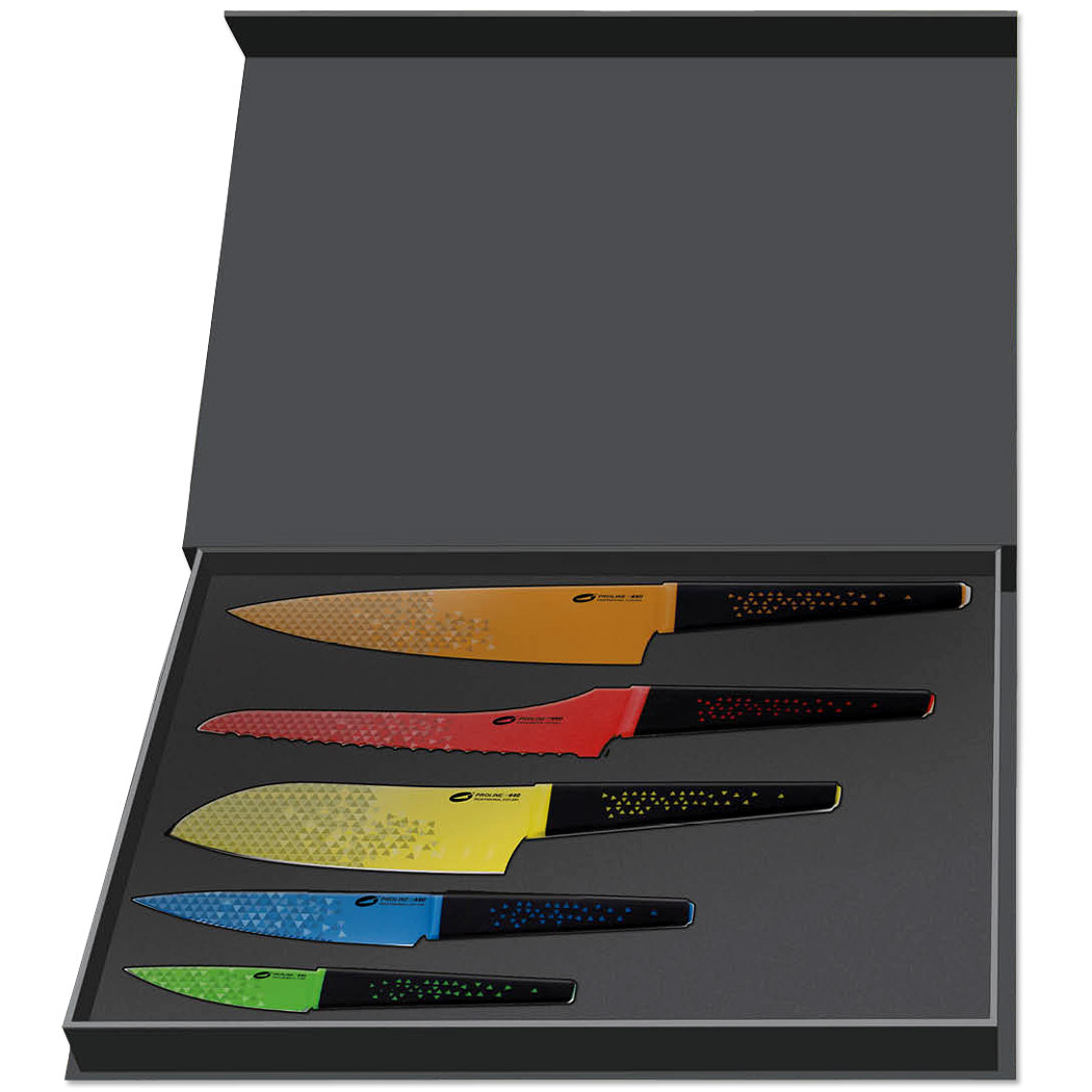 Professional Kitchen Knife Cutlery Set 5pc Stainless Steel Ceramic Coat Gift Box