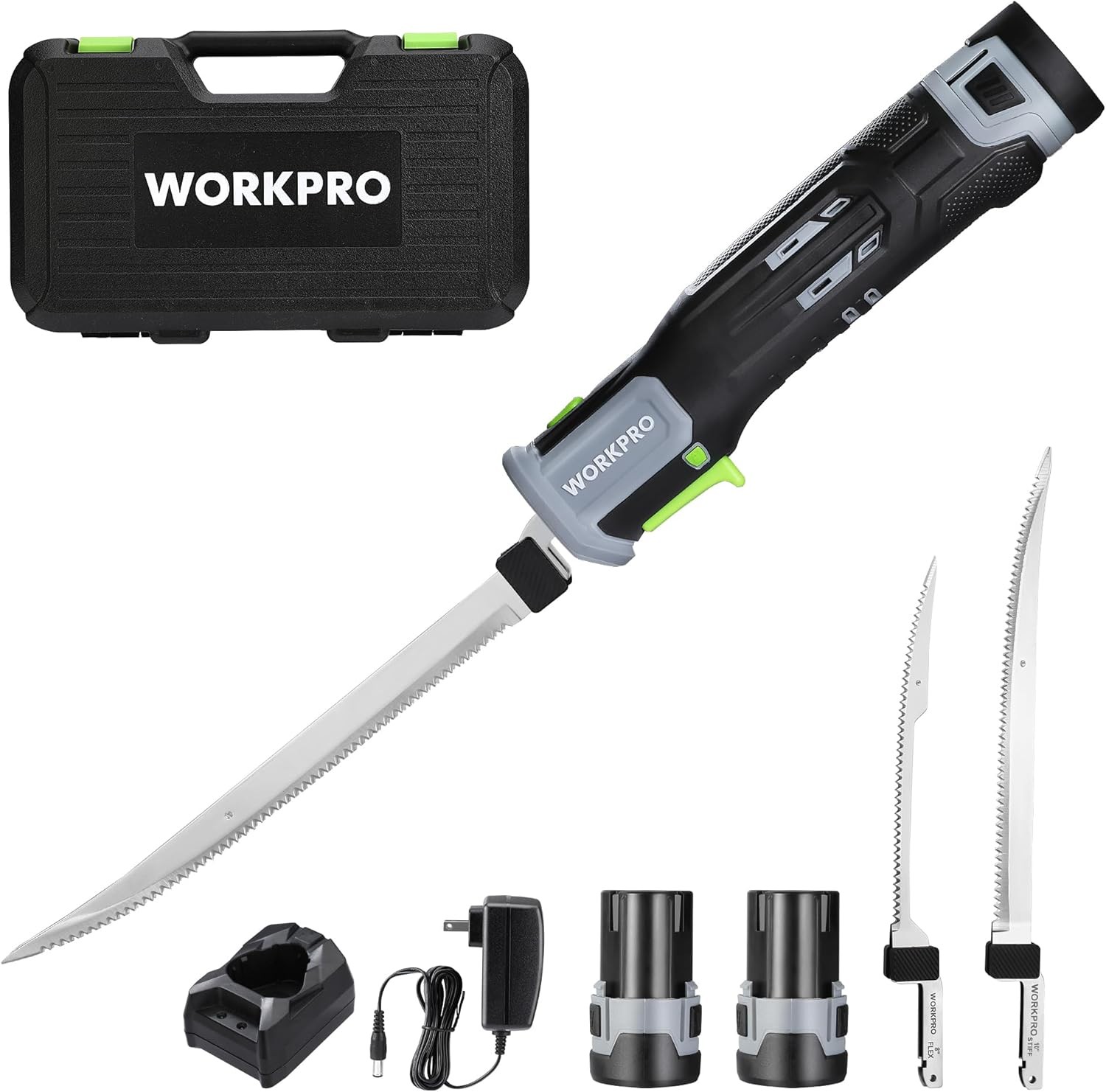 WORKPRO 12V Cordless Electric Fillet Knife with 8” & 10” Razor-Sharp Blade USA