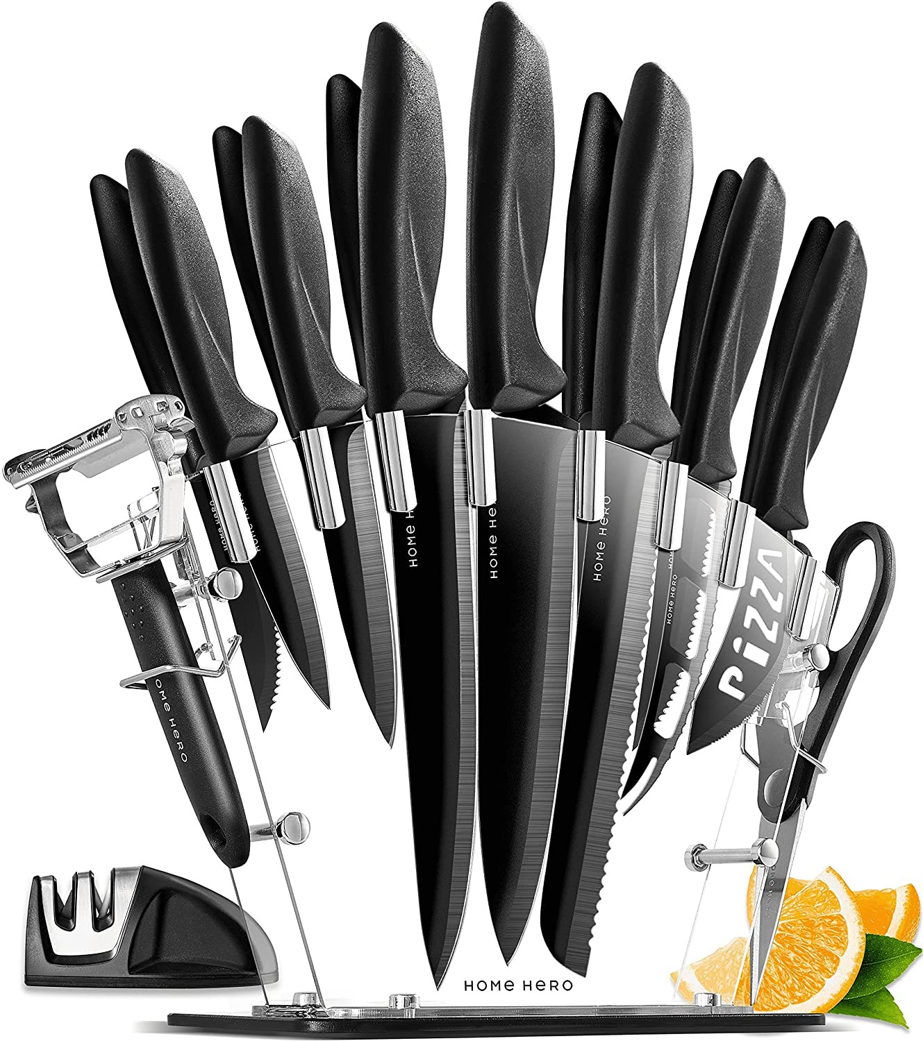 Home Hero 17 Pcs Kitchen Knife Set – 7 Stainless Steel Knives, 6 Serrated Steak
