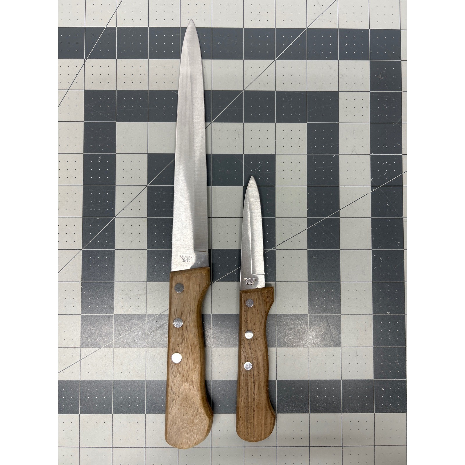 Kitchen Knife Set 2pc Brown Wood Handle Stainless Steel Japan