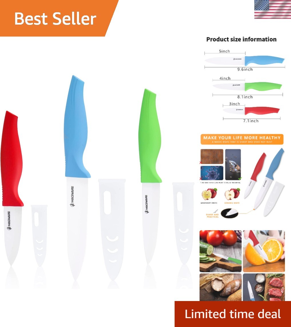 Versatile 6-Piece Red Ceramic Knife Set – Rust-Free Blades & Ergonomic Handles