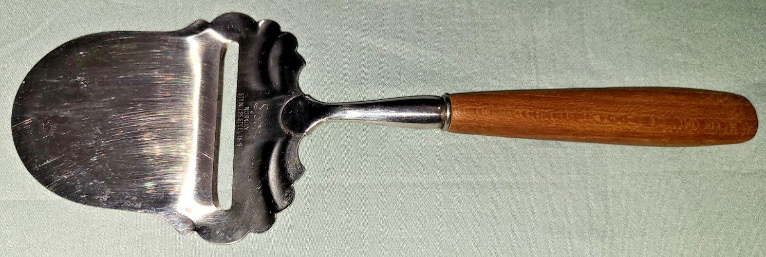 Vtg Spor Norway stainless steel teak wood handle cheese knife mid century modern