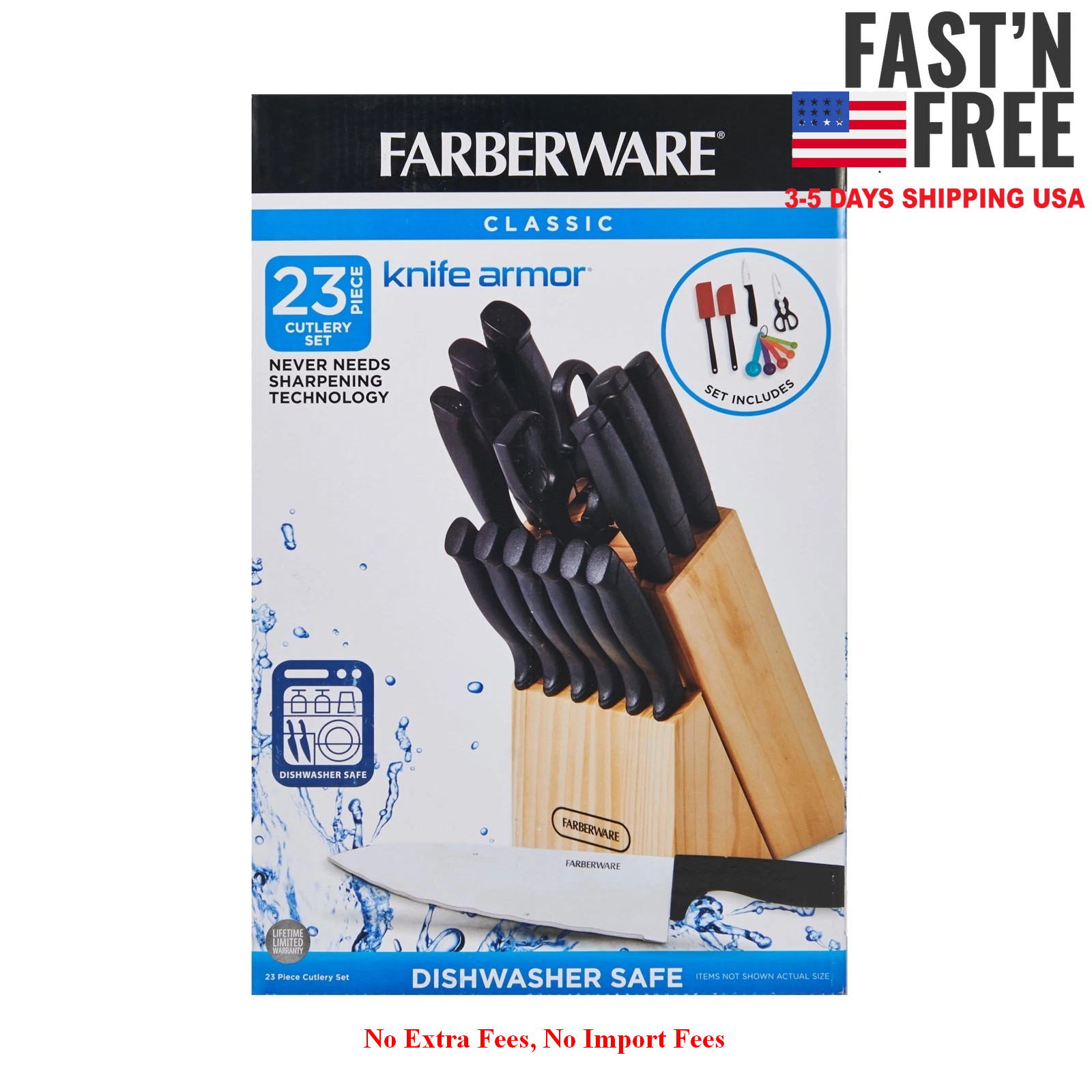 2Pack Farberware 23Pc Cutlery Set Stainless Steel Never Needs Sharpening Black