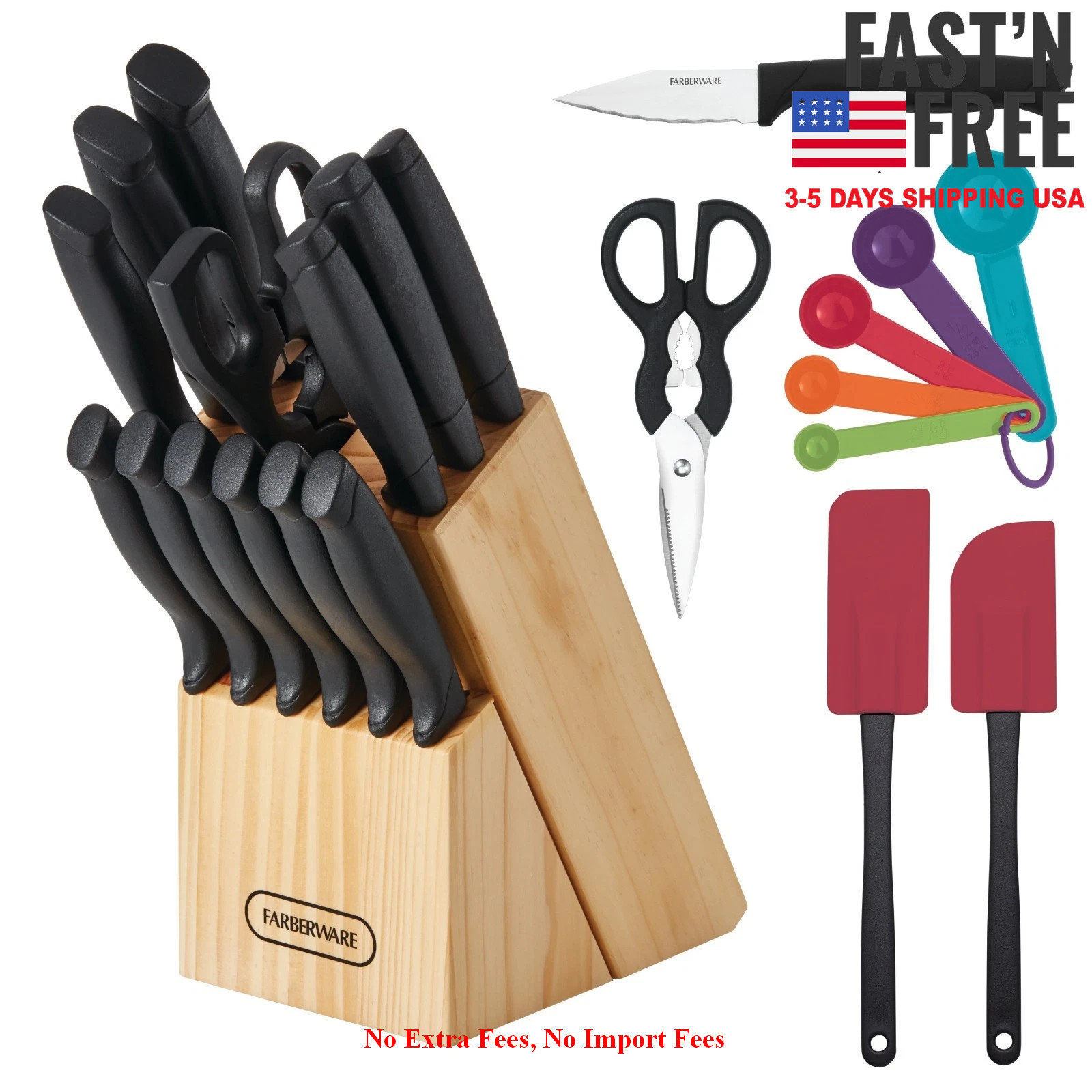 2Pack Farberware 23Pc Cutlery Set Stainless Steel Never Needs Sharpening Black