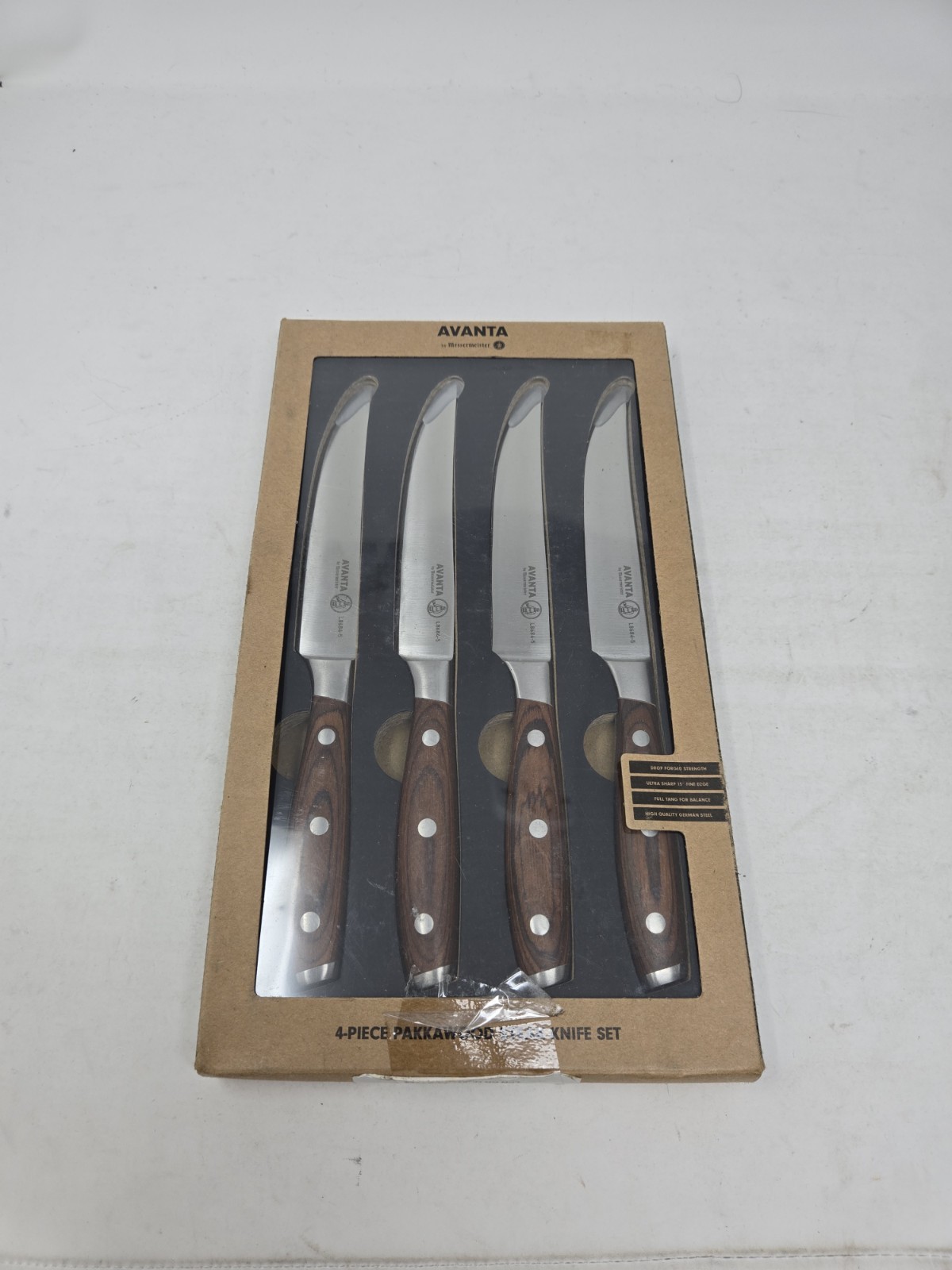 Avanta 4 Piece Pakkawood Steak Knife Set by Messermeister German Stainless Steel