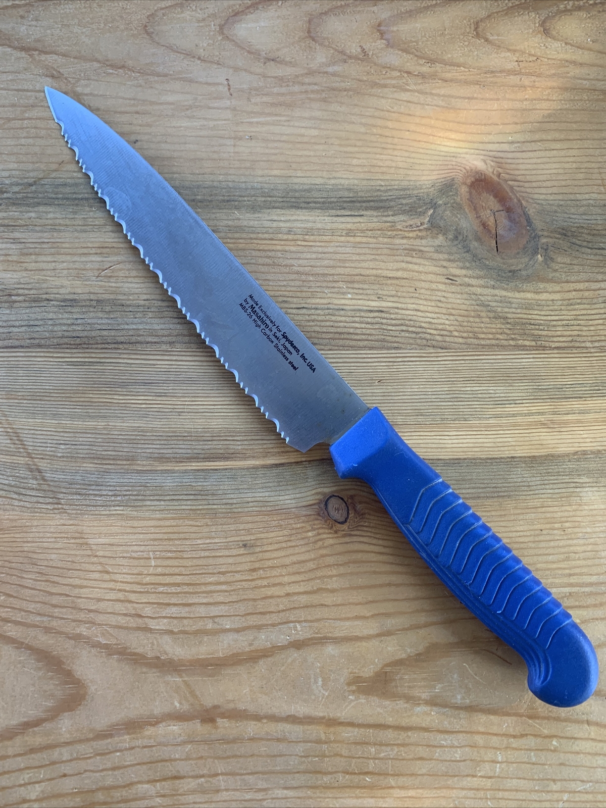 Vintage Spyderco Masahiro Kitchen Knife MBS-26 Blue Handle High Carbon Stainless