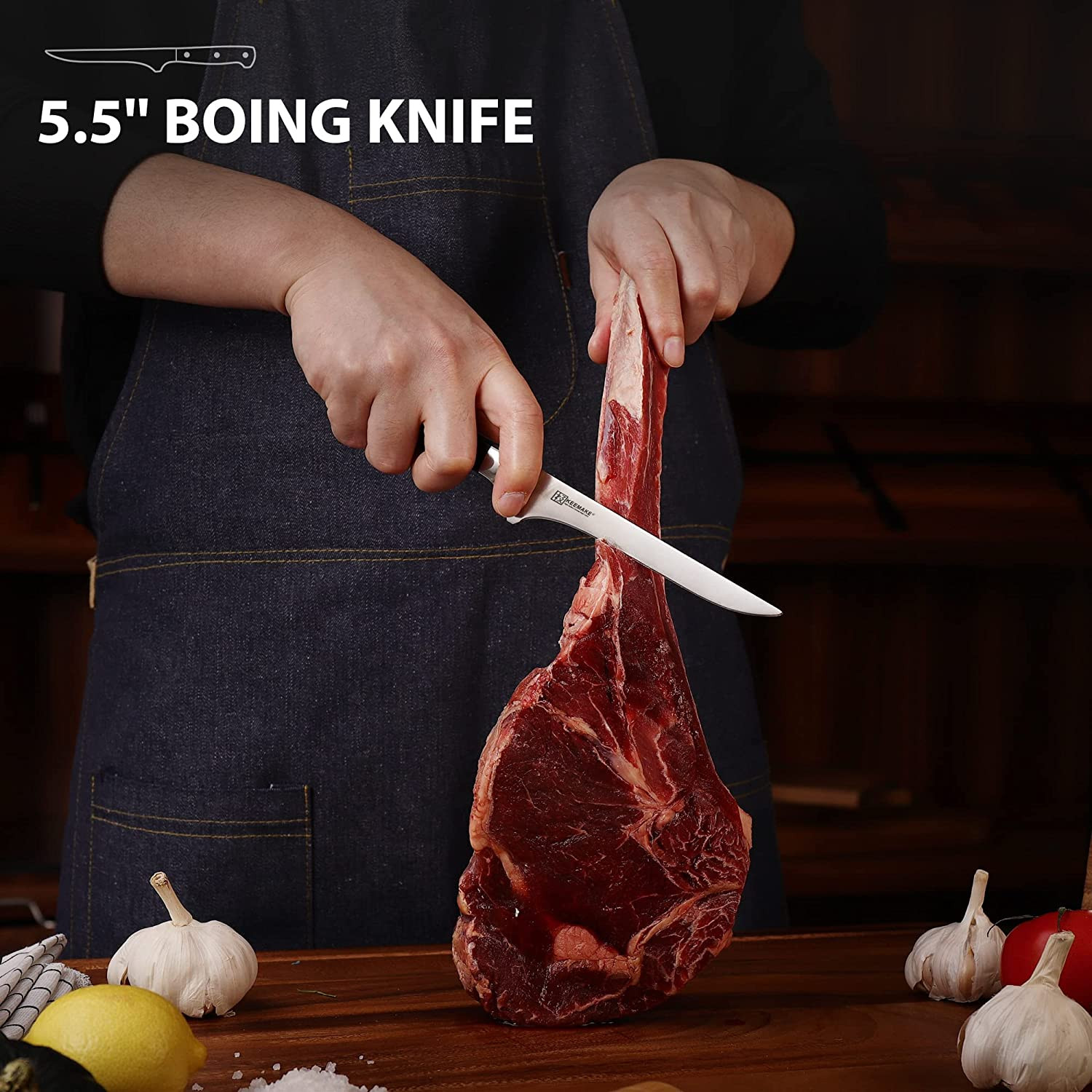 Keemake 5.5 inch Boning Knife 14cm Stainless Steel Butcher Knife Black Handle