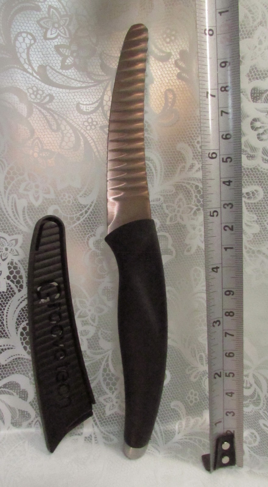 Groove Tech 4″ Blade Chef Kitchen KNIFE with SHEATH & Black Rubber Handle USA