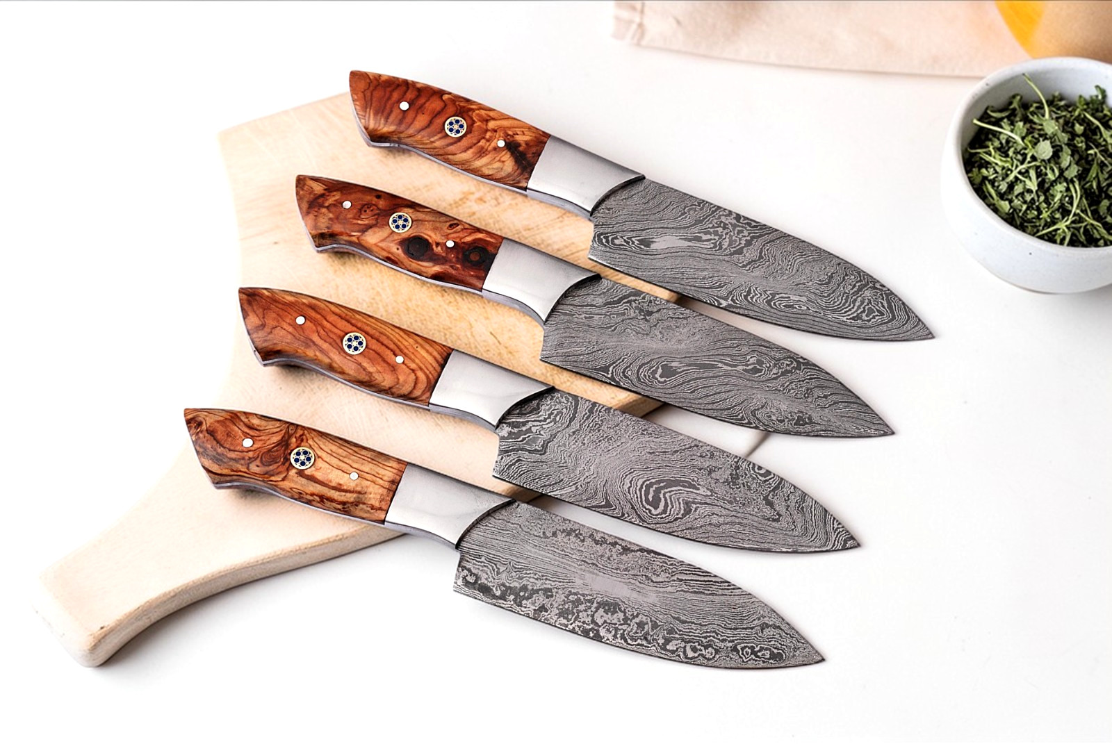 CUSTOM MADE FORGED DAMASCUS STEEL STEAK KNIFE SET KITCHEN CHEF KNIVES 1404