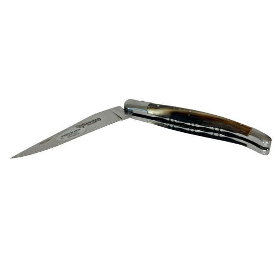Laguiole En Aubrac Luxury Folding Pocket Knife With Solid Horn Handle, 4.75-In