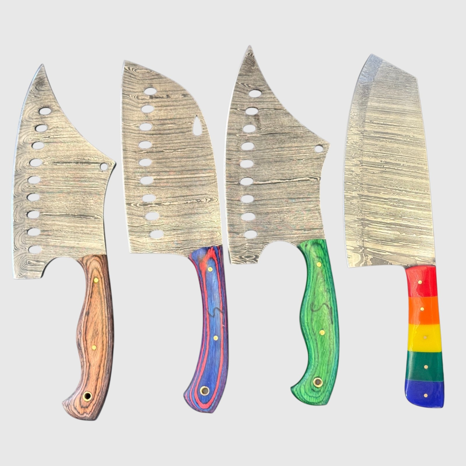 Cleaver Knives | Lot of 4 | Damascus Steel | Premium Pakka Wood Handle | D543