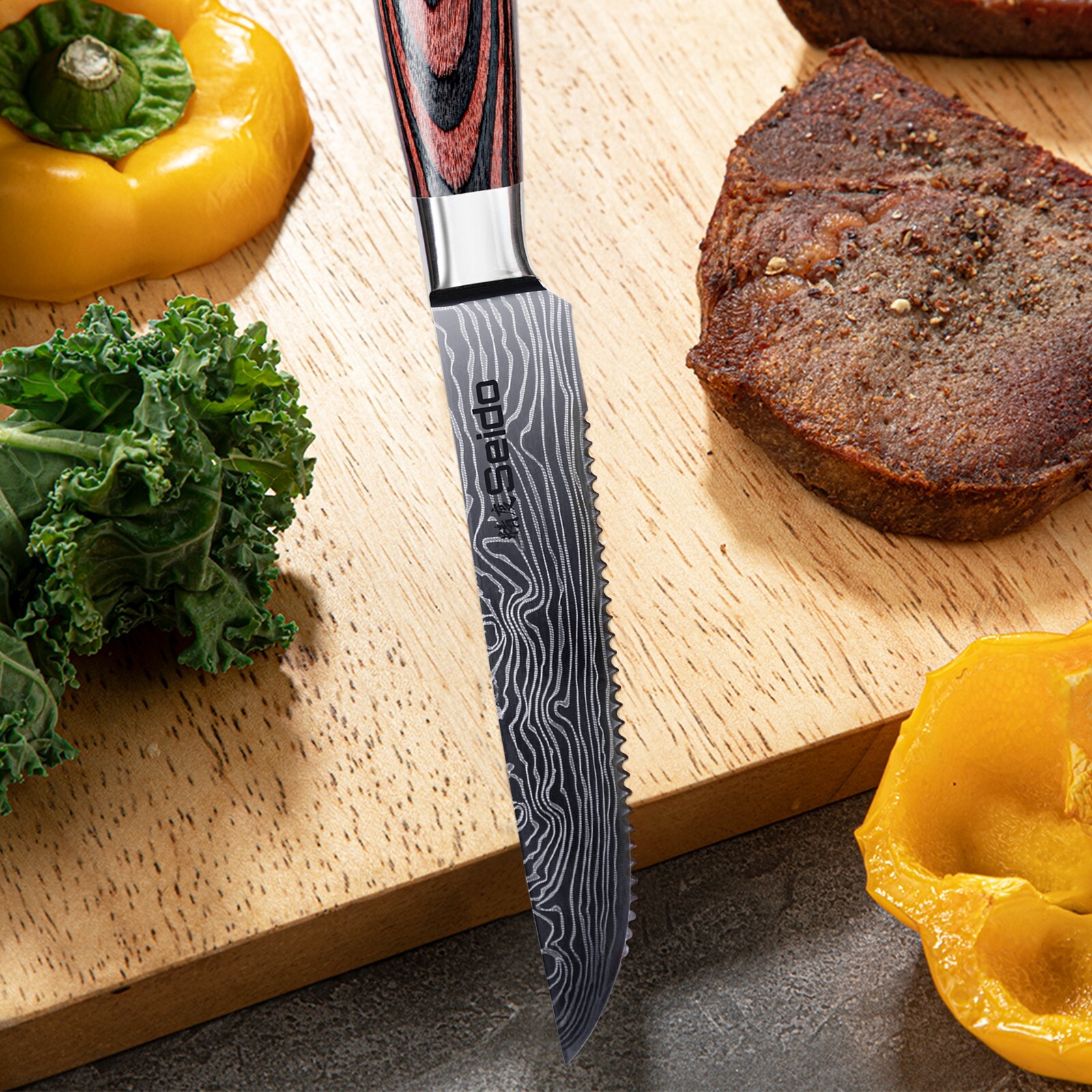 Seido Knives 5-Piece Stainless Steel Serrated Steak Knives Table Cutlery