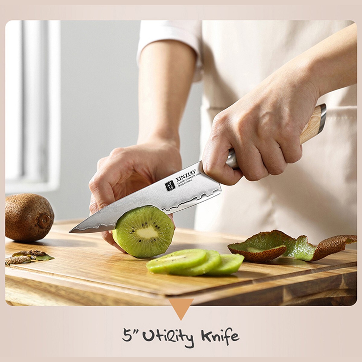 Xinzou B37S 5 Pcs Composite Stainless Steel Kitchen Knife Set Pakkawood Handle