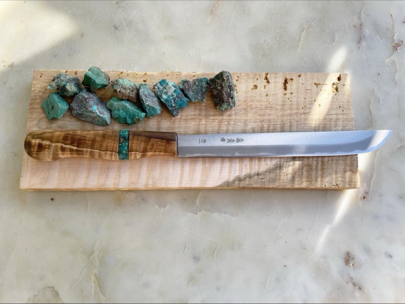 8.5 inch Japanese Sashimi Chef Knife Number 1 blue steel blade maple turquoise