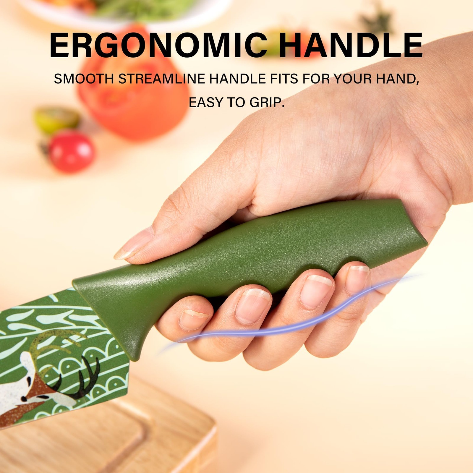 Colorful Knife Set 3 PCS Green Color-Coded Coated Stainless Steel Kitchen