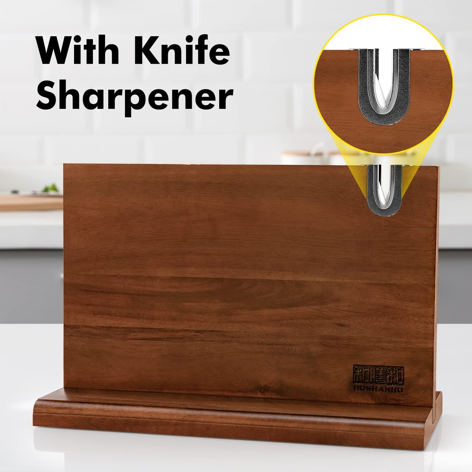 HOSHANHO 3pcs Kitchen Viking Knife Set Meat Cleaver With Magnetic Knife Holder
