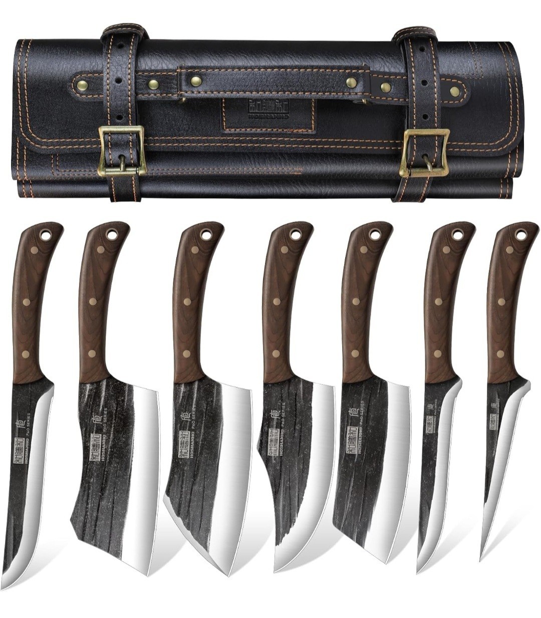 HOSHANHO Butcher Knife Set, Hand Forged Butcher Chef Knife Set with Roll Bag