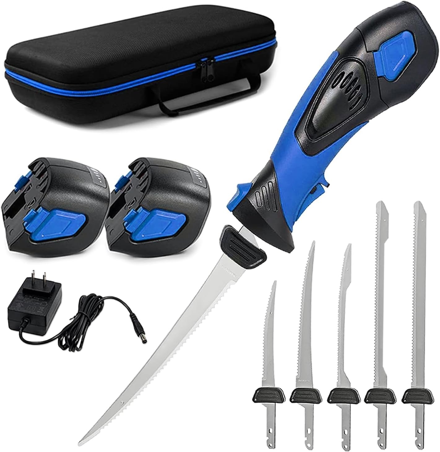 Cordless Electric Fillet Knife – 5 Ti-Nitride Coated Non-Stick Blades, Ergonomic