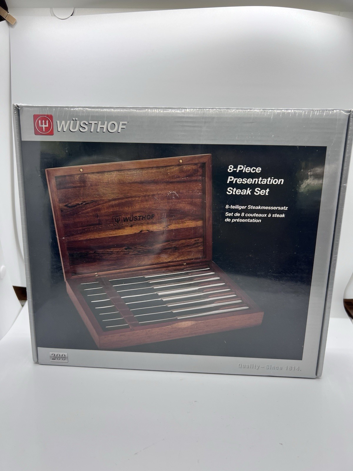 Wusthof 8-Piece Steak Knife Set Stainless Steel Wooden Box Germany Presentation