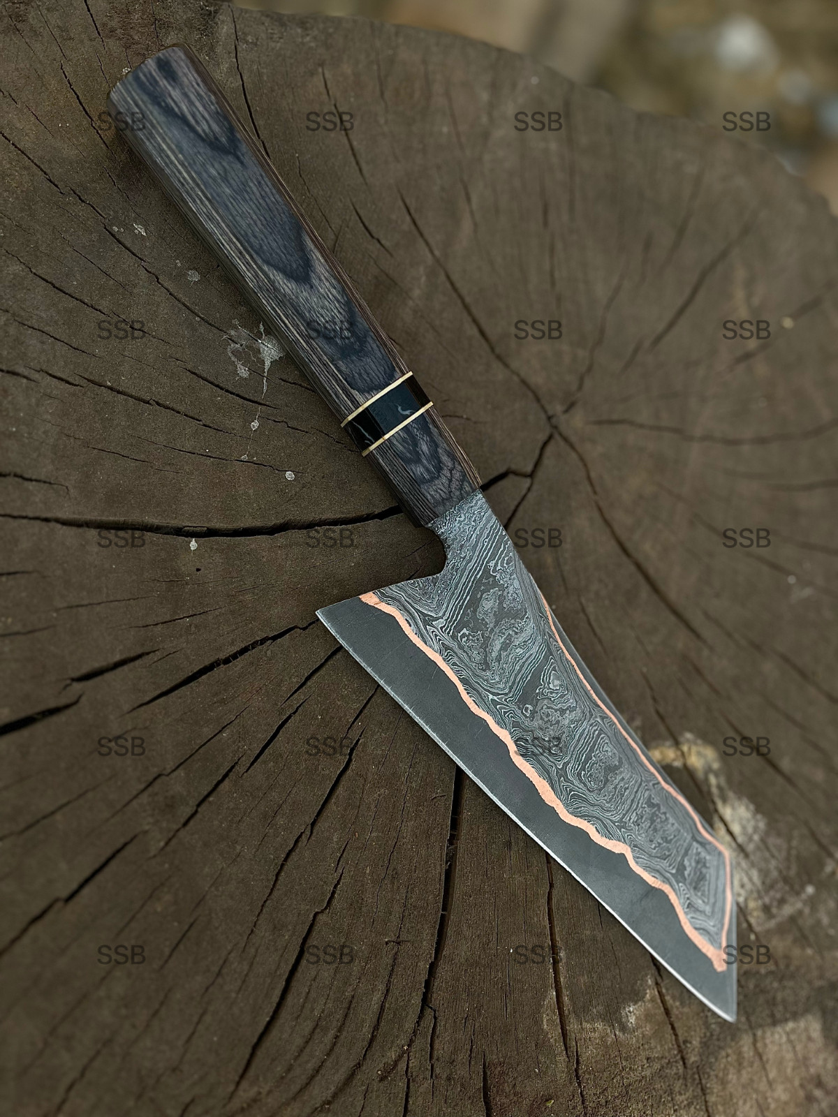 Copper Damascus Chef Knife – Handmade Kitchen Knife – Copper Blade Chef Knife