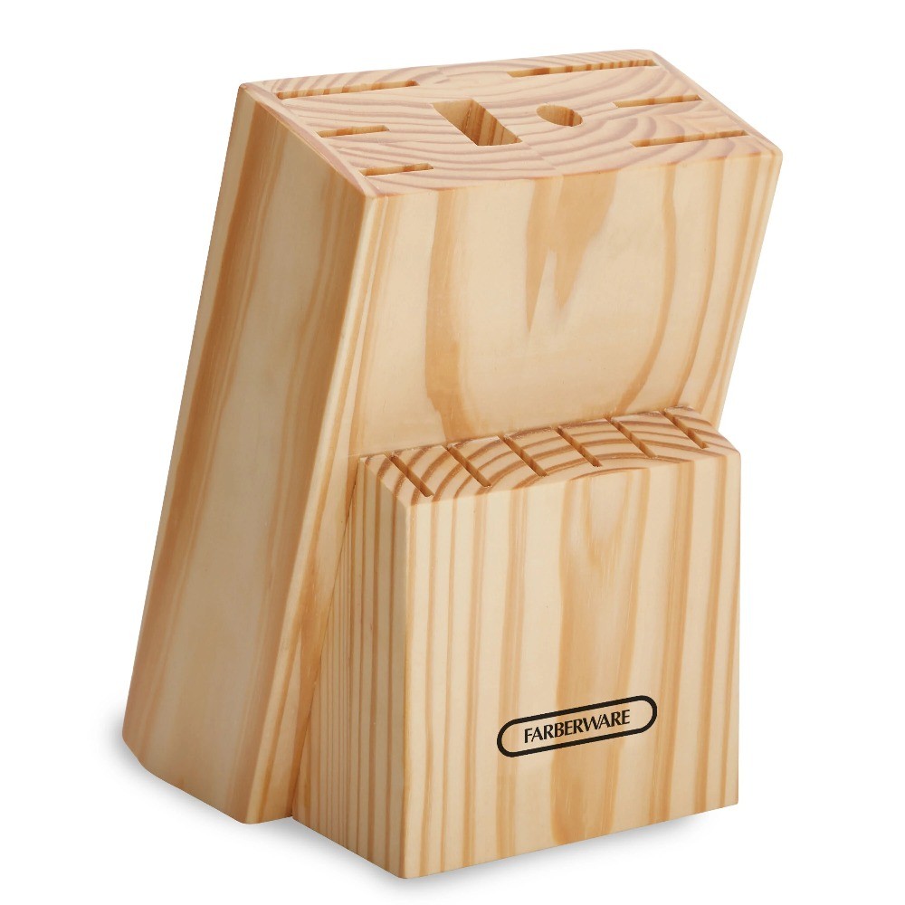15-Piece Triple Rivet Kitchen Knife Block Set with Wood Block and Black Handles