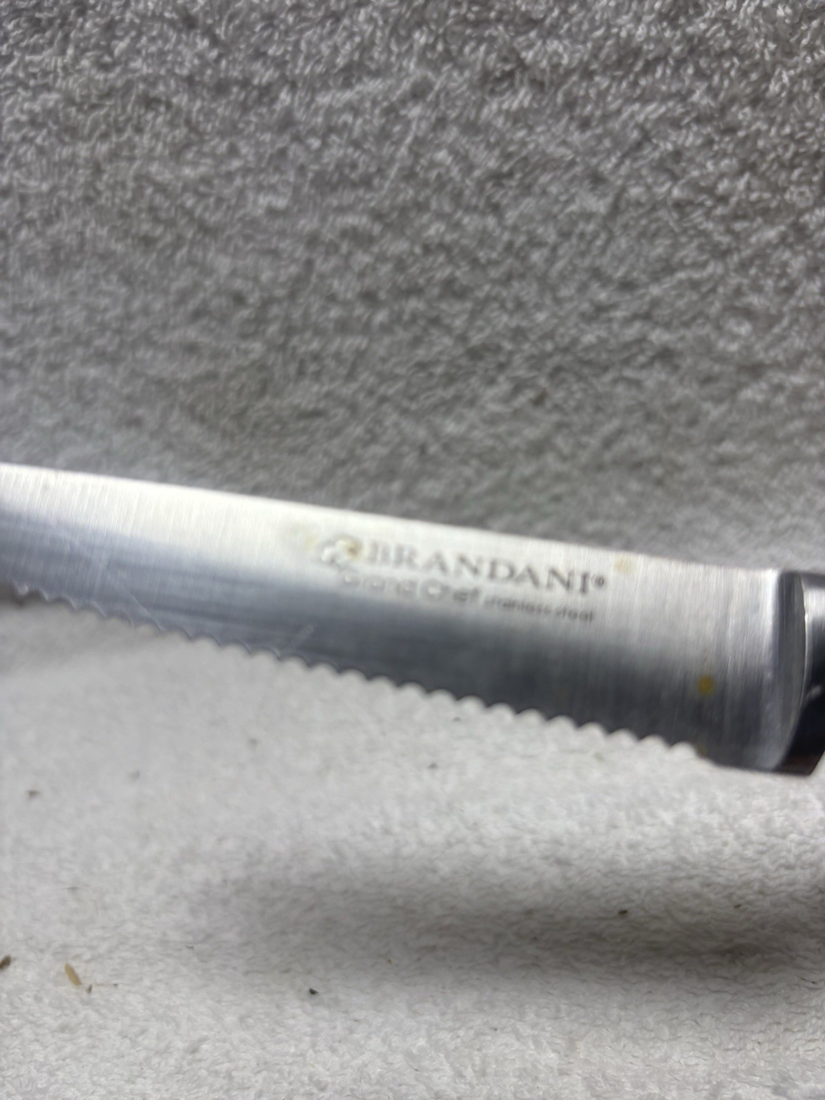 SET OF (5) AUTHENTIC BRANDANI BLACK HANDLE SERATED STEAK KNIFES MUST SEE NR