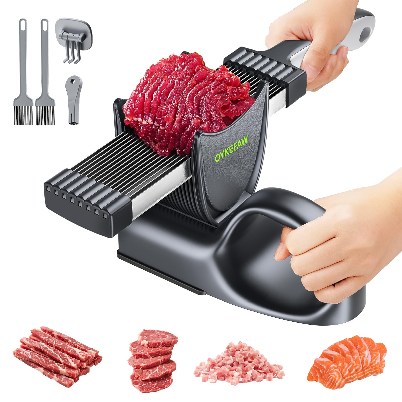 Fresh meat slicer, adjustable thickness, 2 or 4 mm, 17-in-1 stainless steel m…