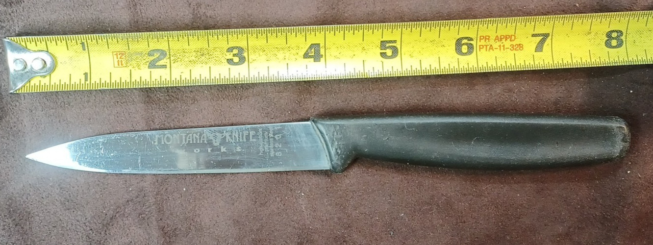 Vtg MONTANA KNIFE WORKS 8201 4″ Paring Knife, Blk Nylon Molded Handle