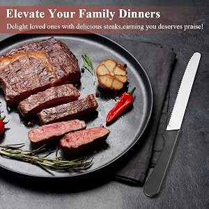 Steak Knives Set of 12, Stainless Steel Steak Knife Set, Serrated Steak Knives,