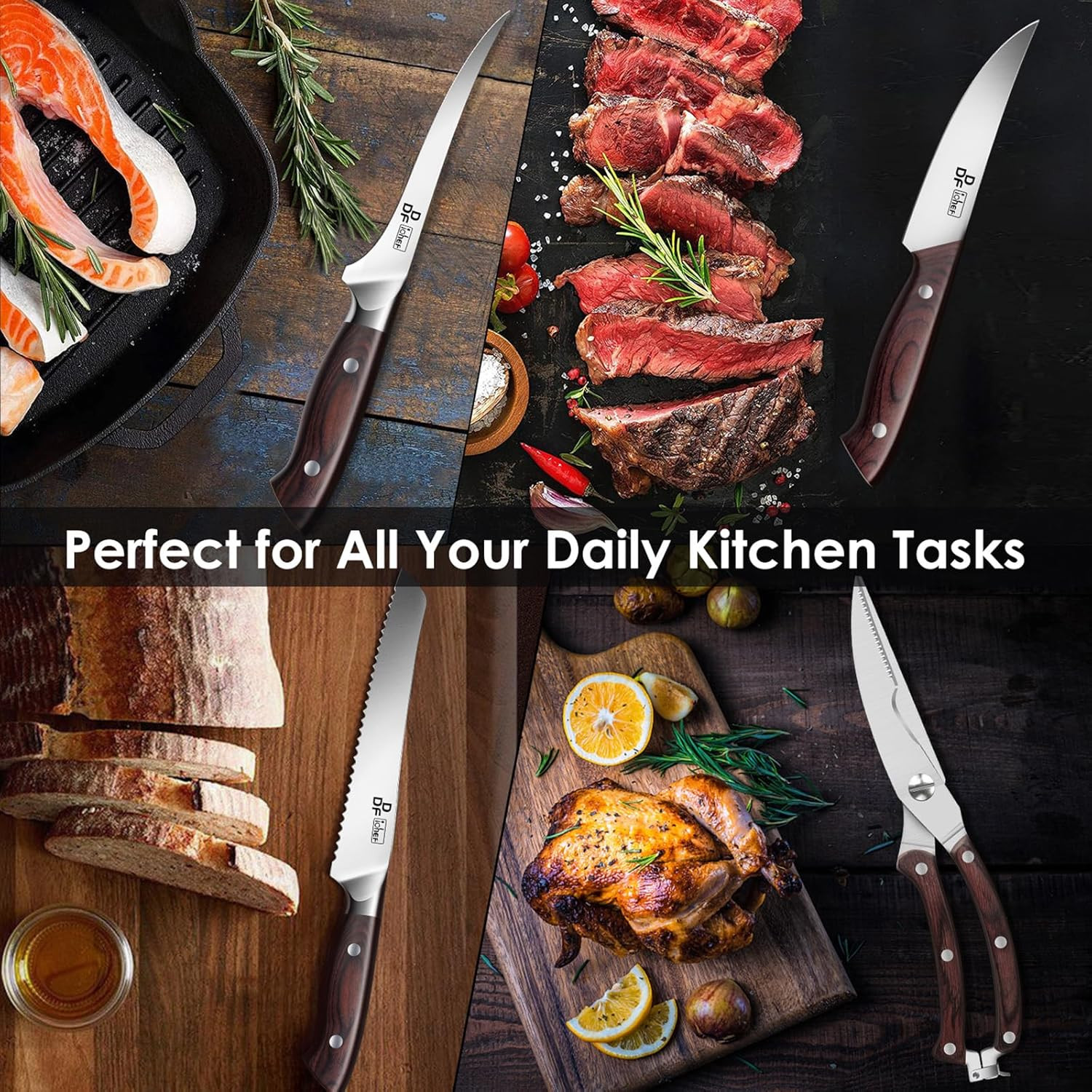 Kitchen Knife Set, 16-Piece Knife Sets for Kitchen with Block Japanese Stainless