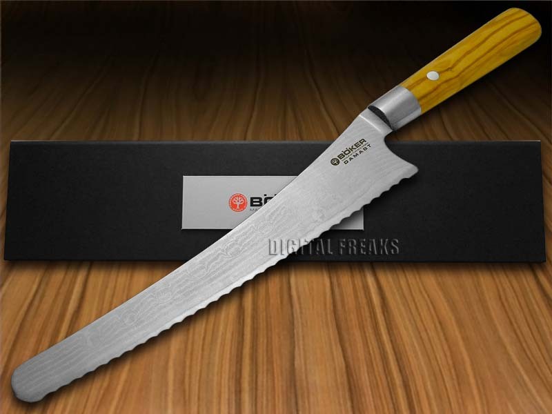 Boker Tree Brand Damascus Kitchen Cutlery Bread Knife Olive Wood 130433DAM