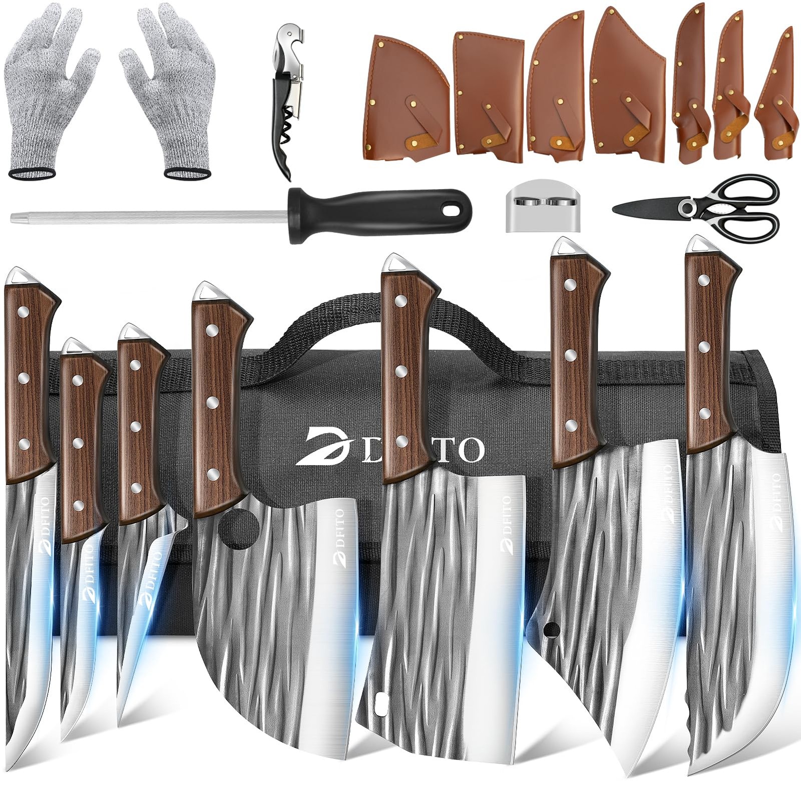 Dfito Butcher Knife Set with Roll Bag, 14 in 1 Professional Chef Knife Set, H…