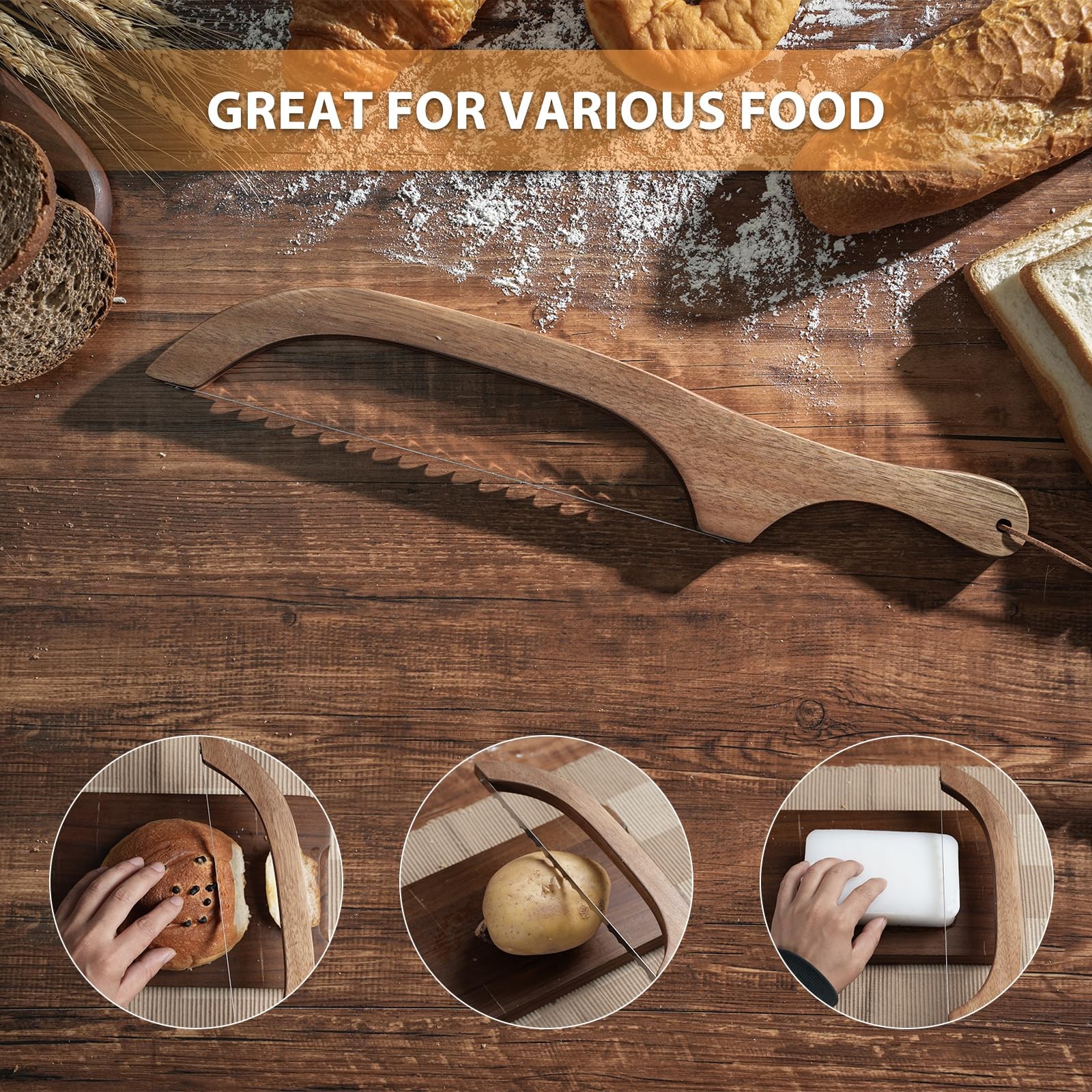 10 PCS Bread Knife Set Sourdough Slicer Wooden Bow Fiddle Design 15.6 Inch