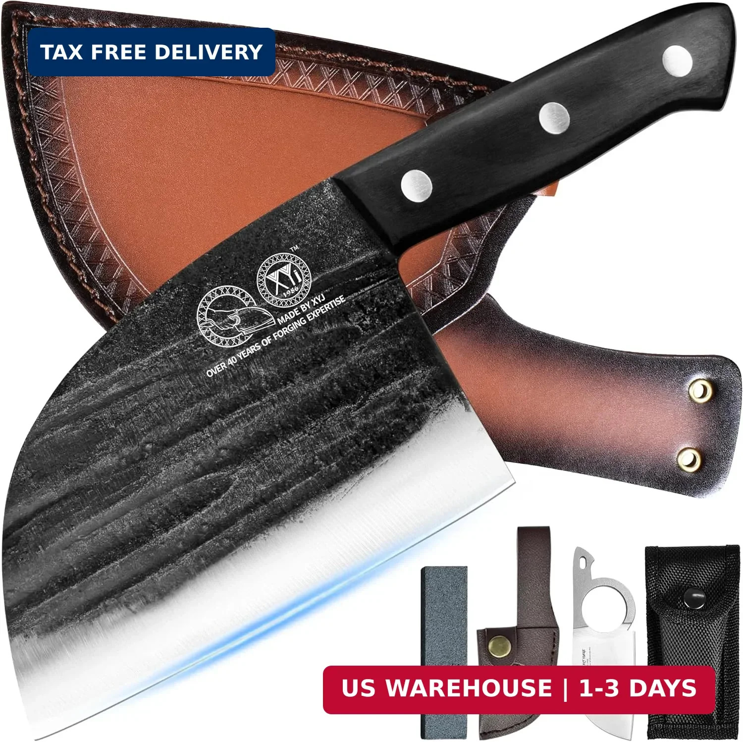 XYJ Authentic Since 1986,6 Inch Serbian Chef Knife With Sheath,Handmade Forged A