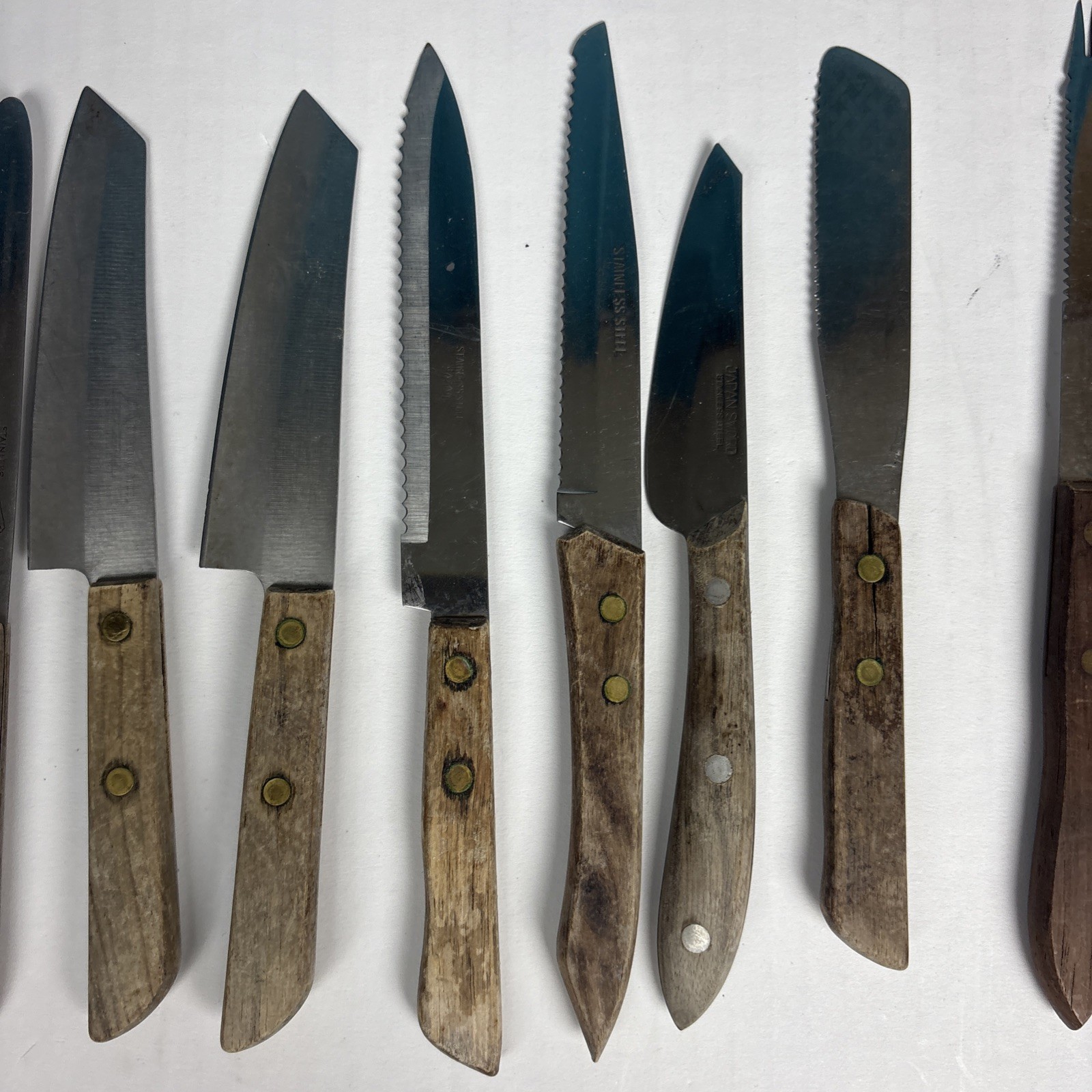 Vintage Knife Lot 9 Stainless Steel Wood Handle Serrated Steak Specialty Mixed