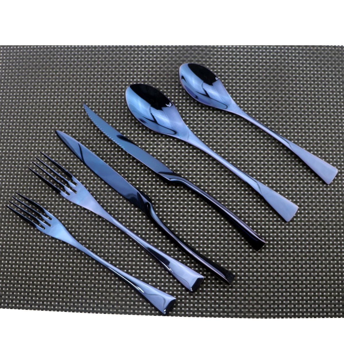 Flatware Set 18/10 Stainless Steel Mirror Polished Blue Cutlery – Silverware …