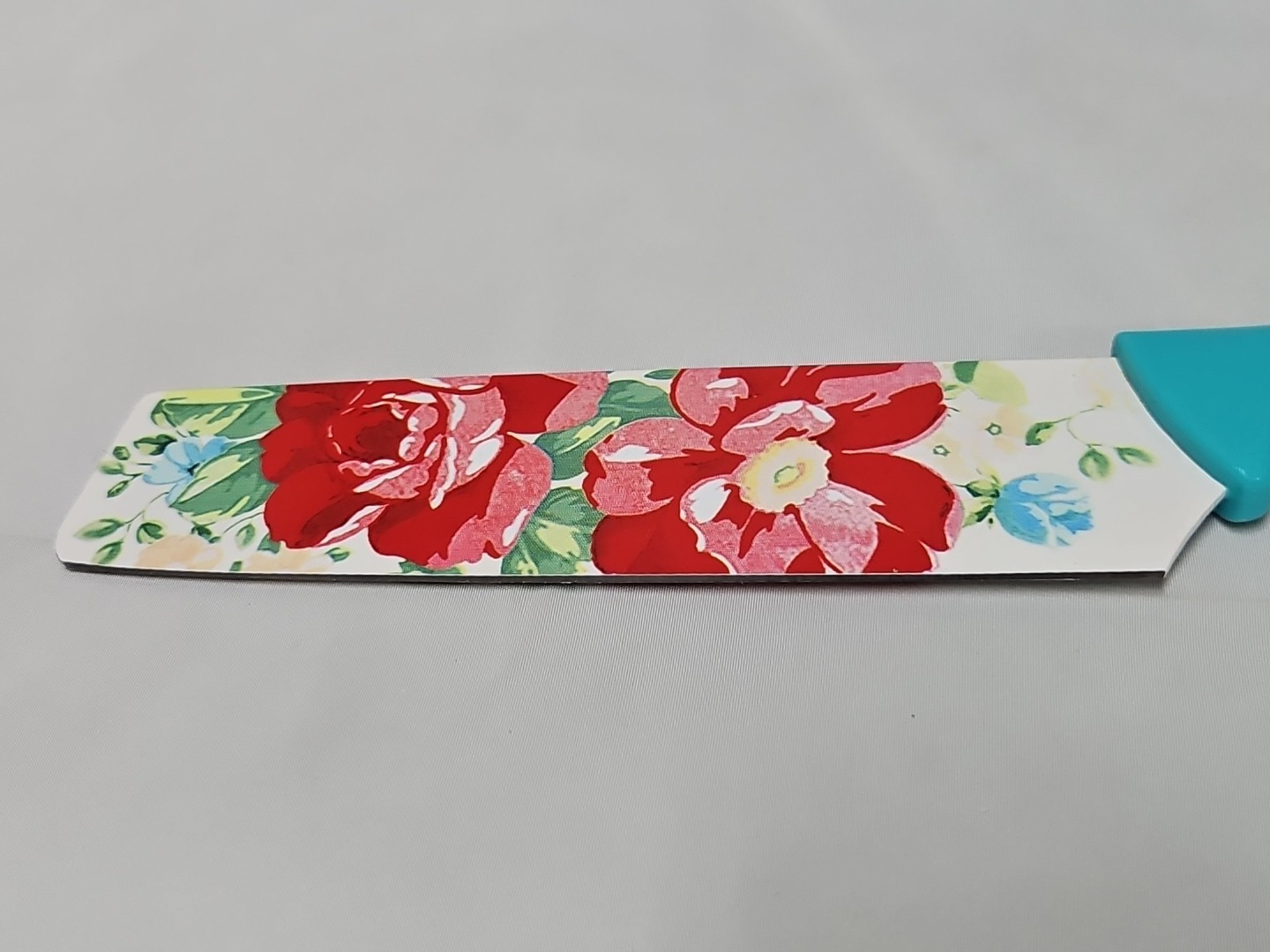 The Pioneer Woman 6” Chef Knife With Sheath Floral Blade. Teal Handle GUC