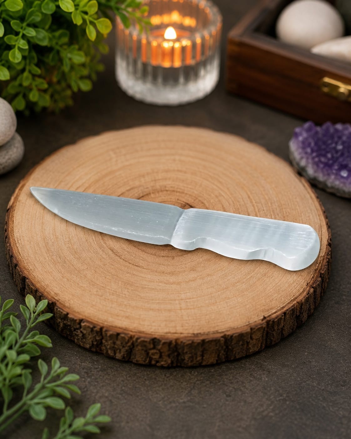 White Selenite Crystal Knife Decorative Carving Healing Stone Home Decor Gift