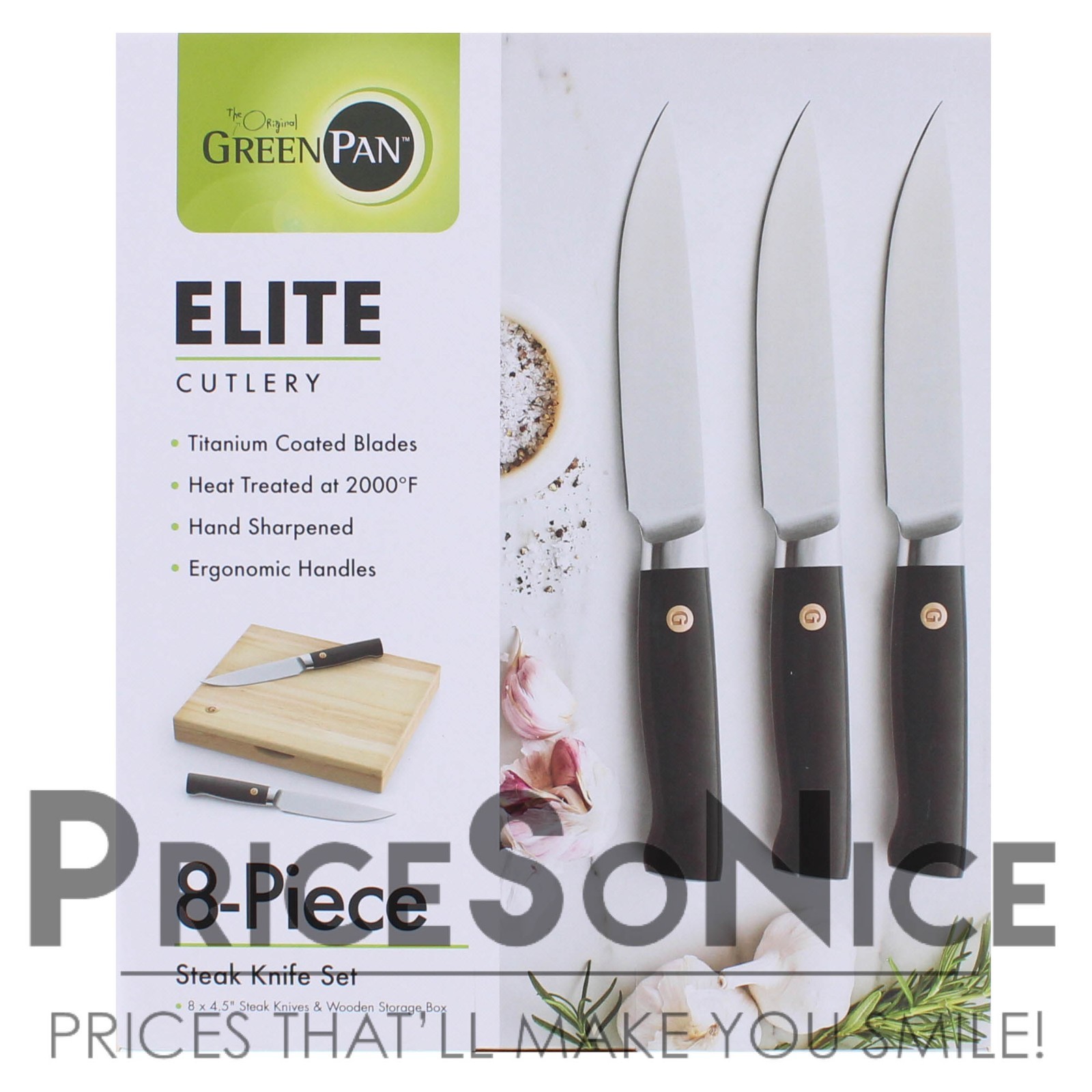 GreenPan Elite Black Steak Gift Set, Set of 8, MSRP $250