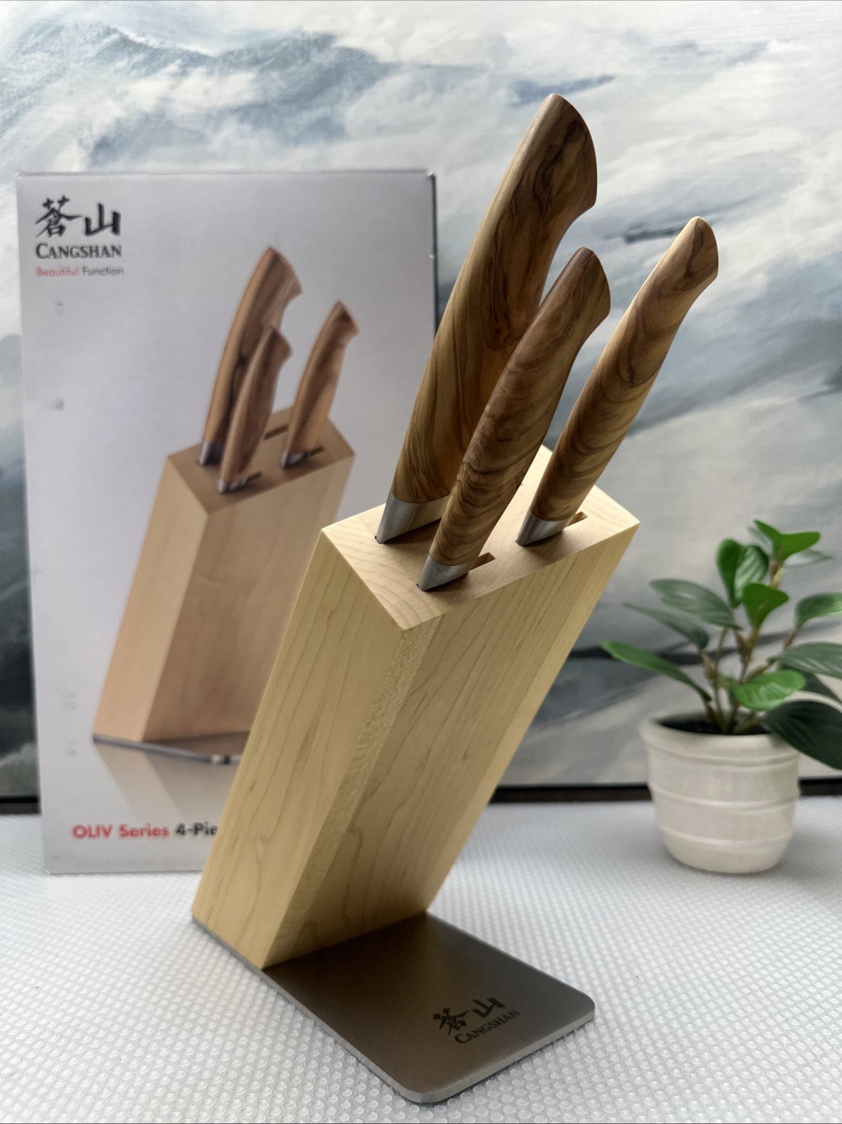 Cangshan OLIV Series 4-Piece HUA Knife Block Set, Forged Swedish 14C28N Steel…