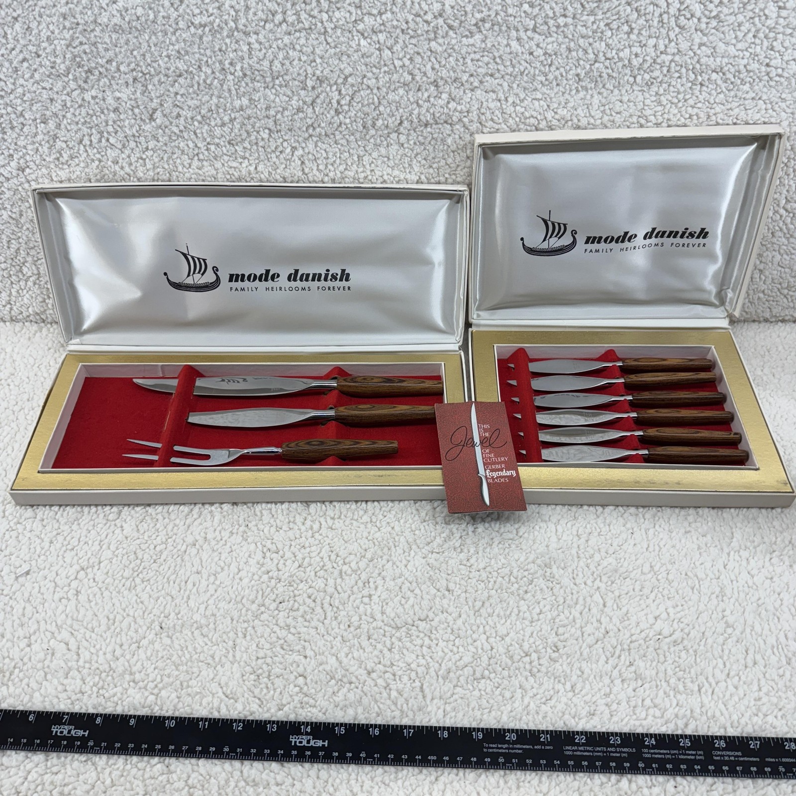 Vintage Danish Sheffield England Knife Set Teak Wood Handles Kitchen Knives