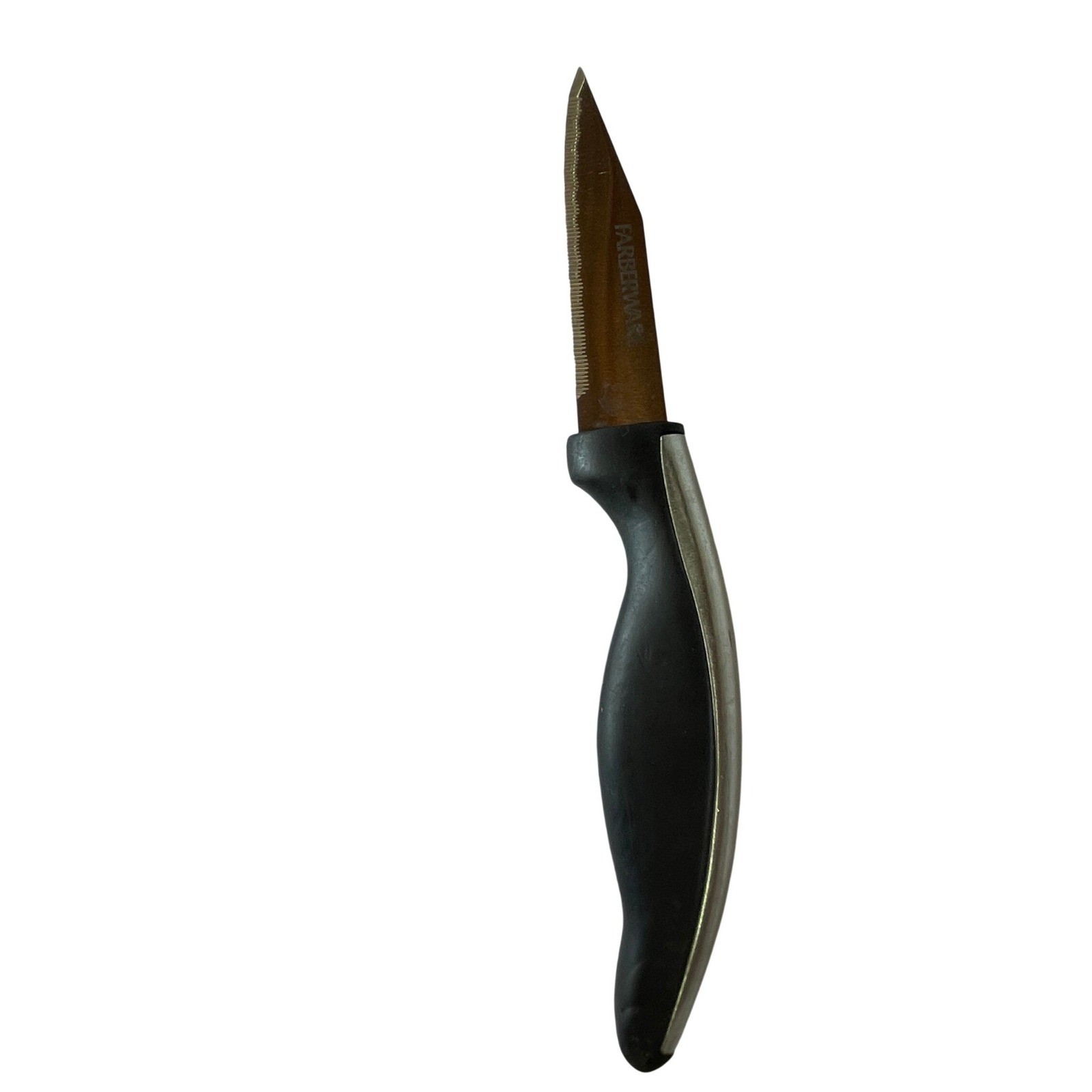 Farberware Serrated Paring Knife 3.5 Inch Blade Black Handle Silver Trim
