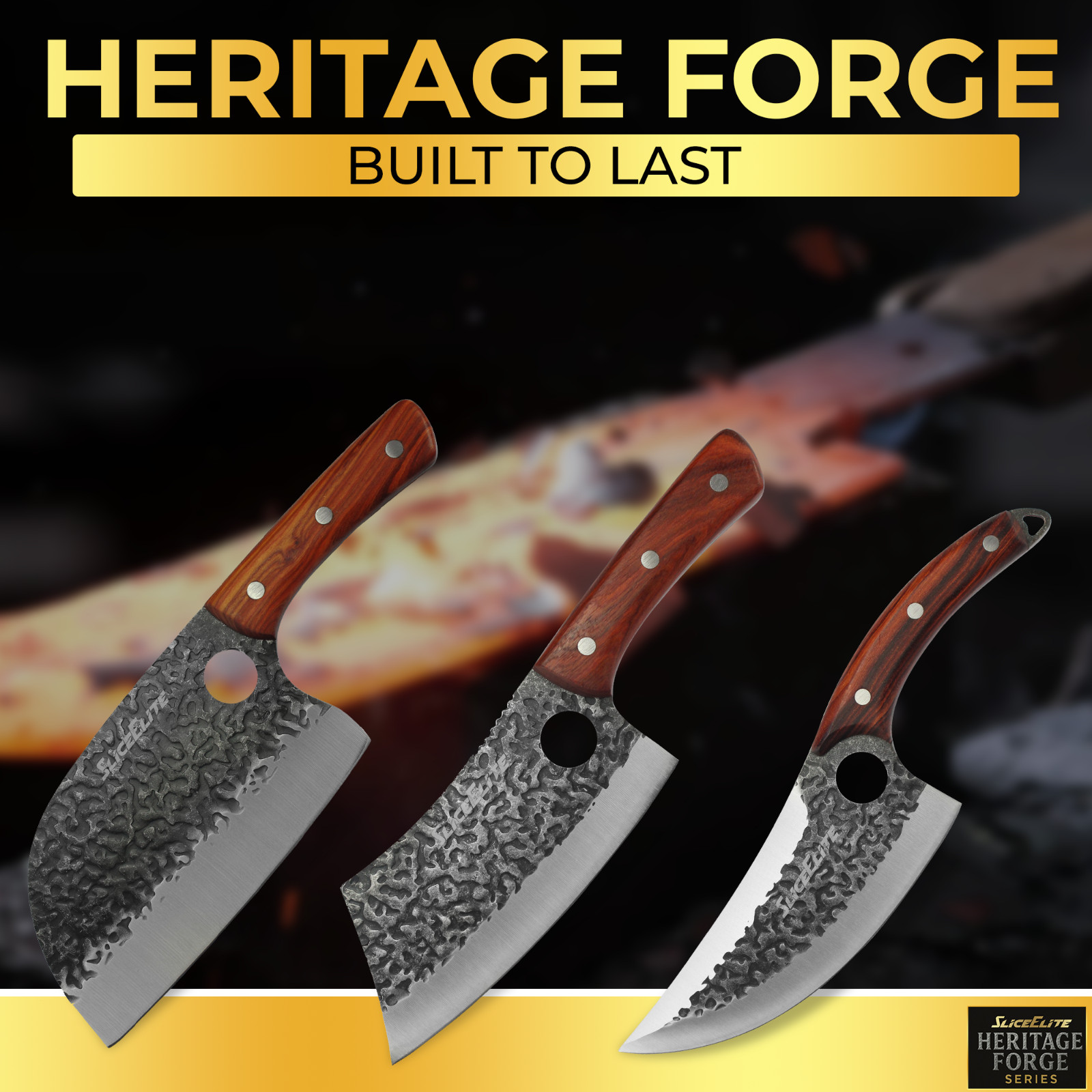 SliceElite 3-Piece Hand-Forged Butcher Knife Set: Chef, Cleaver, Viking Knives