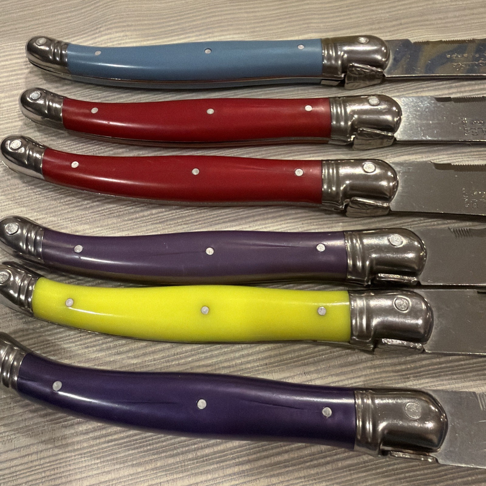 6 Laguiole Steak Knives Colored Handles Inox France Red Blue Purple Neon
