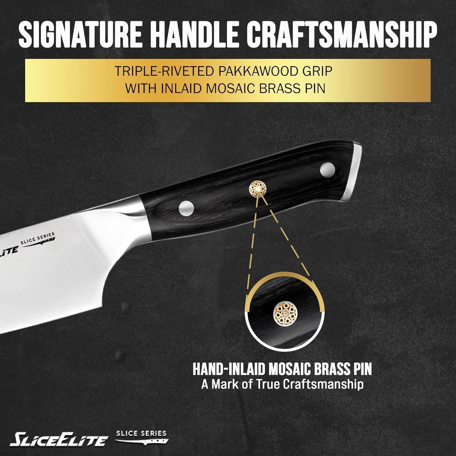 SliceElite 8 Inch Chef Knife High Carbon German Steel Pakkawood Handle Sharp